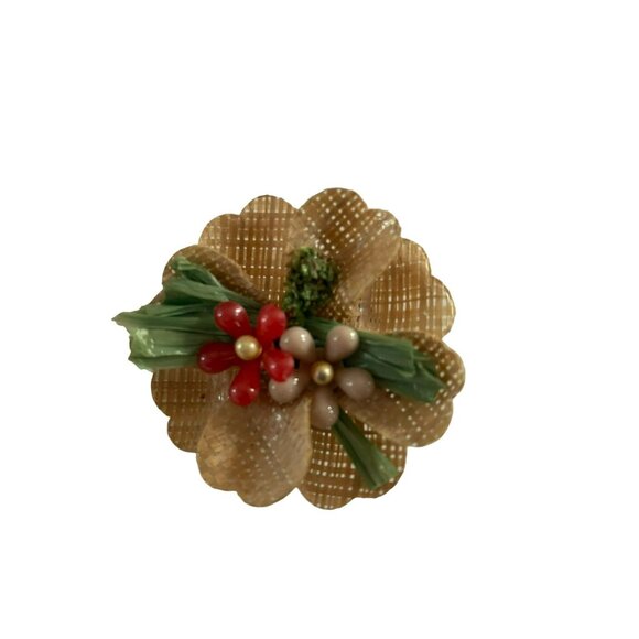 Vintage Hawaiian Raffia Flower Hair Clips Set Of 2 Handmade Floral Accessories - Picture 3 of 4